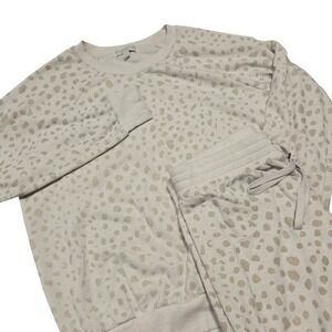 PJ Salvage Animal Print Lounge Set Top & Jogger Pants Womens Medium Beige Comfy